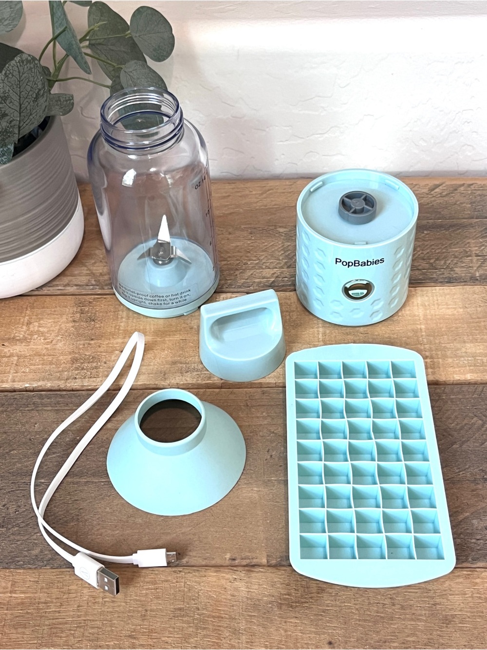 PopBabies Portable Personal Blender USB Rechargeable Ice Tray Funnel Blue